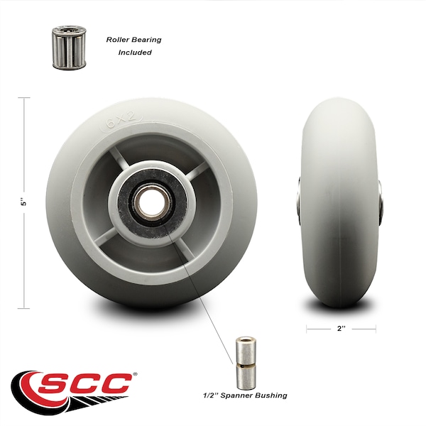 SCC-5" Thermoplastic Rubber Donut Tread Wheel Only w/Roller Bearing-350 lbs Cpty